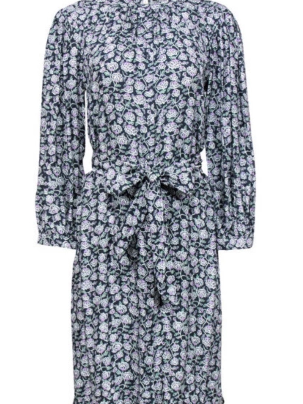 Rebecca Taylor Floral Tie-Waist Midi Silk dress in Navy Floral Size 10